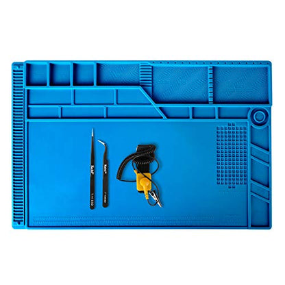 Kaisiking 4 Pcs Large Soldering Mat Set Silicone Repair Mat Placing Screws with Anti-Static Wrist and 2 Tweezers Computer Repair Mat for Soldering, Electronics Repair,Size 21.6 x 13.8 Inch - color: 180 Soldering Mat Kit