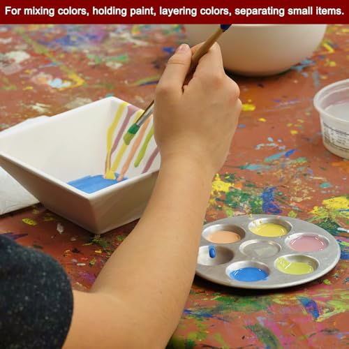 HARFINGTON 2pcs Aluminum Round Paint Mixing Pallet, 5.4" 6 Wells, Silver, for Acrylic Oil Watercolor Artist DIY Painting