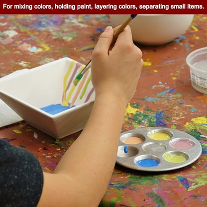 HARFINGTON 2pcs Aluminum Round Paint Mixing Pallet, 5.4" 6 Wells, Silver, for Acrylic Oil Watercolor Artist DIY Painting