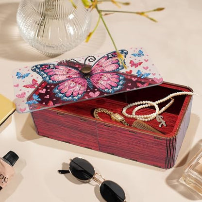 Diamond Art Painting Storage Box Kit, DIY Rectangular Wooden Decorative Container Holder with Lid, Snack Jewelry Gem Art Organizer Case for Adults (Butterfly) - style: Butterfly