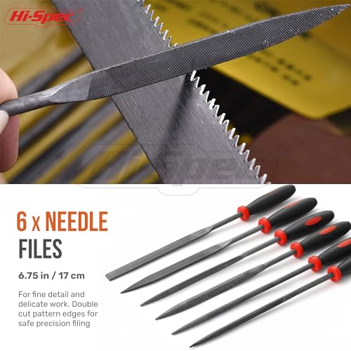 Hi-Spec 6pc Metal Small Needle Hand File Tool Set Kit. Fine Micro Steel Files. Flat, Half, Round & Triangle for Crafts, Metal & Wood Work. - size: 6 pieces