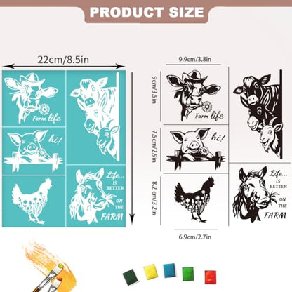2 Sheets Farm Animals Silkscreen Stencil, Humorous Pig Cow Chicken Sheep Reusable Stencils Templates Self-Adhesive Silk Screen Printing for Wall Border Wood Fabric Home Craft Decor - style: Farm Animals