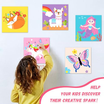 goldentime Kids Paint by Number Kits Including 6 Pre-Drawn Canvas for Painting, 6 Brushes 17 Paints and 2 Easels, Perfect Art Painting Kit, Arts and Crafts Painting for Kids Ages 8-12 - color: fantasy