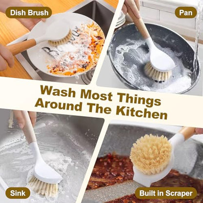 XYFuuee 5 Pack Dish Bottle Brush Set with 5-in-1 Cup Cleaning Brush, Dish Scrub Long Handle Brush with Scraper Tip, 3 Straw Cleaner Brushes, Washing Kitchen Sink Pot Pan Water Bottle Stove - color: Orange