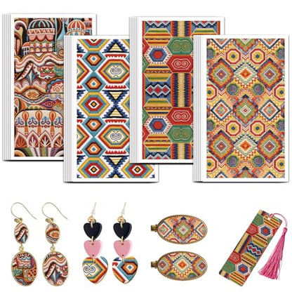 OLYCRAFT 24Pcs Ethnic Patterns Clay Transfer Paper 4 Design Colorful Transfers Paper for Polymer Embroidery Pattern Polymer Clay Transfer Sheets Small Ceramic Decal for Clays Earrings Jewelry Making - color: Ethnic