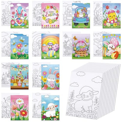 Anseal 12 Packs Pre Drawn Canvas to Paint, 5" X 7" Pre Printed Canvas for Kids, Pre Stretched Canvas Outline Painting Boards for Beginners, Students, Party Favor (Easter) - color: Easter