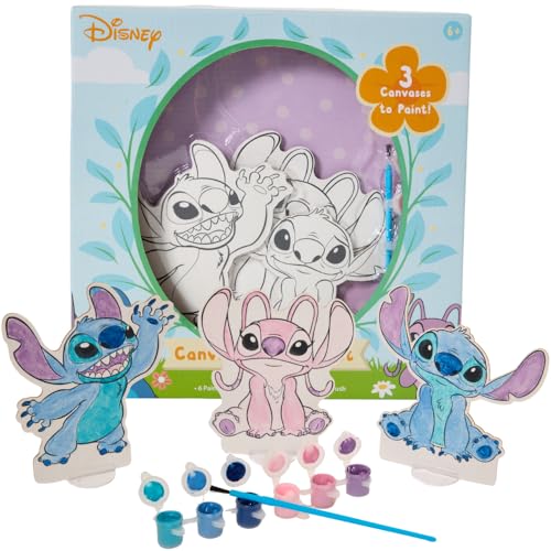 Innovative Designs Disney Lilo and Stitch Canvas Paint Set for Kids with 3 Canvases, Acrylic Paint, Paintbrush, & Stands - color: Stitch