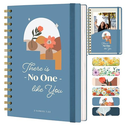 Hardcover Blank Christian Notebook – 140 Pages, No One Like You | Lined Pages with Bible Verse Cover – Inspirational Writing Spiral Notebook for Bible Study and Prayer - color: No One-Blue
