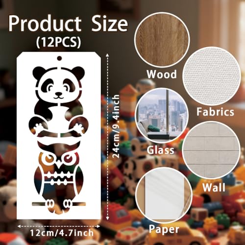 12 Pcs Animal Stencils for Painting, 31 Styles Cute Animal Painting Stencils Reusable Plastic Drawing Templates for Scrapbooking DIY Art Craft - style: Animal