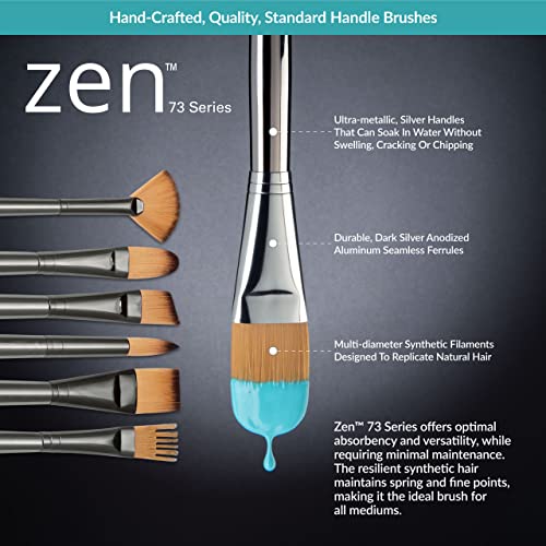 Royal & Langnickel Zen 5pc Standard Handle Brush Set, Includes - Angular, Shader, Script Liner & Fan Brushes Gold