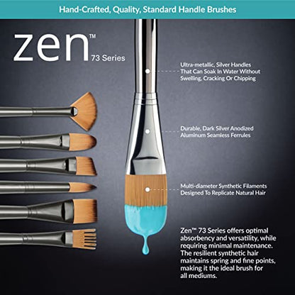 Royal & Langnickel Zen 5pc Standard Handle Brush Set, Includes - Angular, Shader, Script Liner & Fan Brushes Gold