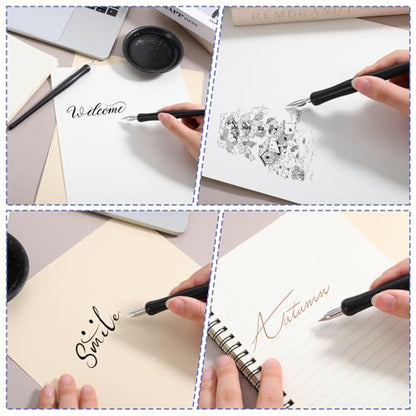 14 Pcs Dip Pen Set Comic Pen Nib Set 12 Stainless Steel Pens Nibs with 2 Wooden Drawing Pens Holder G-Pen Ink Nib for Calligraphy, Comics, Signatures, Drawings (Black)