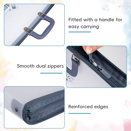 11x17 Accordion File Organizer with 13 Pockets, Art Portfolio with Handle & Zipper Closure, Oxford-Trimmed Frosted Translucent Style (1-Pack)