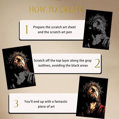 Religious Scratch Art Set for Adults, 4 Sheets Jesus Theme, 16 x 11.2 Inch Black Scratch Off Paper - style: Religious