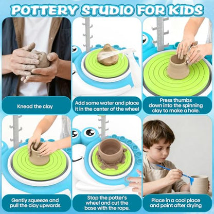 Pottery Wheel for Kids with 3 Clay Kits & Painting Supplies, Complete Arts and Crafts for Kids Ages 8-12, Mini Pottery Studio Toys for Ages 8-13, Ideal Christmas Birthday Gift for Grandkids Boys Girls