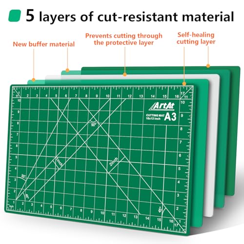 ArtAt Self Healing Cutting Mat: 【5 Pack Cutting Mat 12″x 18″】 Green Double Sided Non-Slip 5 Layers PVC Durable Craft Sewing A3 Mat for Rotary Cutter - color: Green, size: 18"L x 12"W（5pcs）