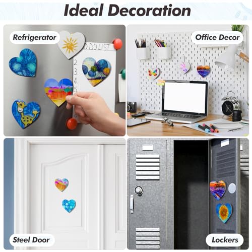 Engrowtic 50 Pcs Magnetic Painting Canvas Panel Mini Canvas Boards for Painting Mini Tile Art for Fridge Locker Art Crafts DIY(3 in,Heart) - size: 3 in, style: Heart