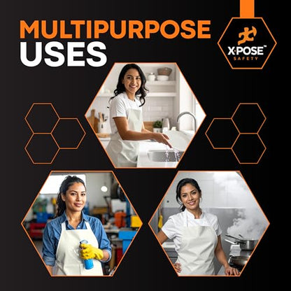 Xpose Safety Heavy Duty Vinyl Waterproof Aprons, White - For Home, Industrial and Commercial Use - Chemical Resistant - color: White, style: 12 Pack