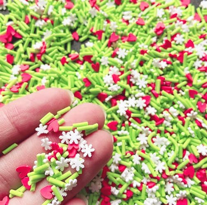 EHOPE Fake Sprinkles Resin Sprinkles Fake Candy Sprinkles Clay Sprinkles Polymer Sprinkles Polymer Clay Slices for Nail Art DIY Crafts Cake Phone Case(40G-Green Sugar granules+ Heart-18) - color: 18-Green Sugar granules+ Heart