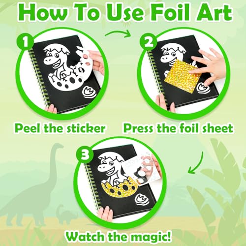 FUNNYB&G Foil Art Craft Kit for Boys 4-10 Years Old: Mess-Free & No-Glue, Create 16 Sparkly Dinosaur World Pictures – Perfect Travel Toy & Birthday Gift for Kids (Dinosaur World) - style: Dinosaur World