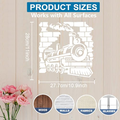 MAYJOYDIY Retro Train Stencil 11.8×11.8inch Large Train Steam Engine Locomotive Stencils with Paint Brush Brick Wall Railway Transportation Vehicle Template for DIY Craft Furniture Wood Canvas Paper - color: Train