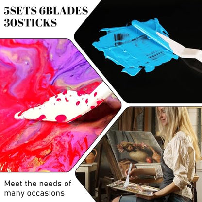 30Pcs Plastic Spatula Palette Knives Set, Pallete Knife Thin and Flexible Art Knife Tools for Carving Oil Acrylic Watercolor Painting Painting Knives for Mixing Spreading Scratching Layering Colors