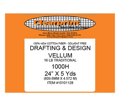 Clearprint 24" x 5 Yards 1000H Design Vellum Roll, 16 lb., 100% Cotton, 1 Each - size: 24 Inches W x 5 Yards Long, style: 16 lb.