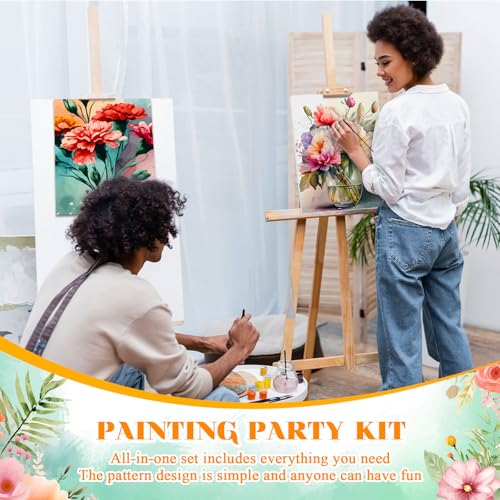 Humyoun 8 Sets 8" x 10" Flower Pre Drawn Canvas to Paint for Sip and Paint Party Floral Predrawn Coloring Set Pre Sketched Canvas Boards with Paints and Brushes for Adult - style: Flower