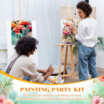 Humyoun 8 Sets 8" x 10" Flower Pre Drawn Canvas to Paint for Sip and Paint Party Floral Predrawn Coloring Set Pre Sketched Canvas Boards with Paints and Brushes for Adult - style: Flower