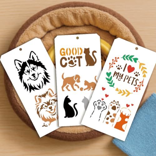 12 Sheets Pet Theam Stencils for Painting, 25 Styles Dog Cat Dog Bone Drawing Templates Cute Animal Reusable Border Stencil for Painting on Wall Wood Home Decor - style: Pet