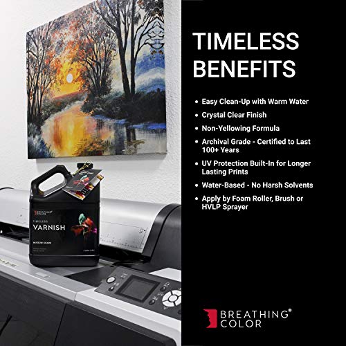 Breathing Color Timeless Archival Print Varnish - 1 Gallon Glossy Finish - Premium Quality Water-Based Canvas Coating with Fade Protection - size: 128 Fl Oz (Pack of 1)