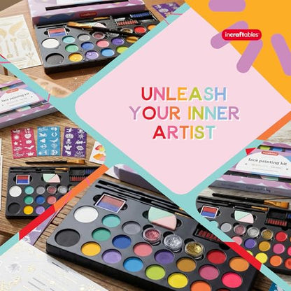 Incraftables Non-Toxic Water-Based Face Paint Kit – 24 Colors with Brushes, Stencils & Glitter for DIY Art, Cosplay, Festivals & Creative Projects - style: Face Painting Kit