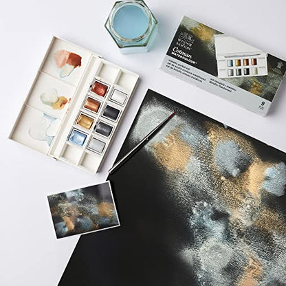 Winsor & Newton Cotman Watercolor Paint Set, 8 Half Pan, Metallic Colors w/ Brush - style: 8 Half Pan Metallic Colors