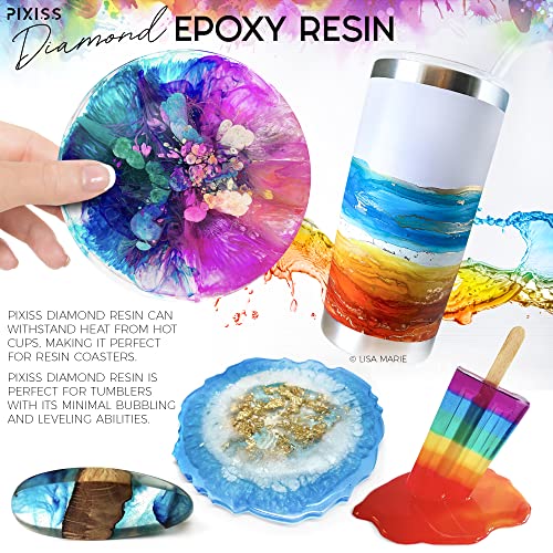 Pixiss Epoxy Resin Kit 2 Gallon – Crystal Clear Art Resin & Hardener with Gloves, Spreader, Silicone Mixing Sticks & Accessories – Self-Leveling, High-Gloss Resin for Crafts, Tumblers