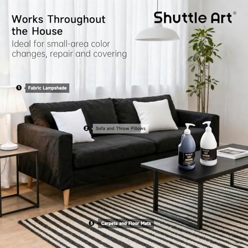 Shuttle Art Black Fabric Paint, 33.8 oz(1000 ml) Large Bottle with Pump, Permanent Fabric Paint for Furniture, Sofa, Cushions, Clothes, Soft Non-Toxic Textile Paint for Color Changing, Renewal & Art Creations - color: Black