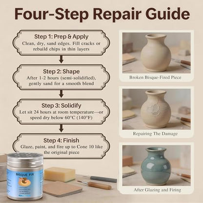 Lounsweer 4 Ounce Bisque Fix for Ceramic Clay or Bisque, Enhanced Formula for Craft Clays, Art Materials, Ceramic Supplies – Can fire up to Cone 10