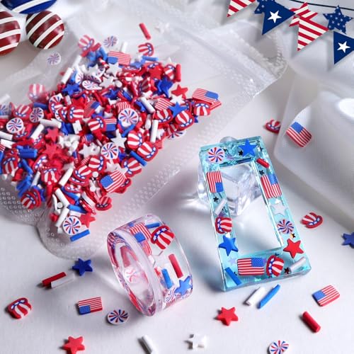1250Pcs 4th of July Nail Art Slices for Nails Art American Flag Star Hat Polymer Clay Slices Nail Charms and Gems Flat Back Independence Patriotic Nail Rhinestones Memorial Nail Jewelry for DIY Crafts - color: red