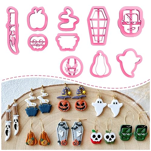 KEOKER Polymer Clay Cutters Halloween, Clay cutters for Halloween Earrings Making, 10 Shapes Halloween Clay Earrings Cutters, Ghost Halloween Clay Earring Cutters (Earrings Clay Cutters 2) - color: Earrings Clay Cutters 2