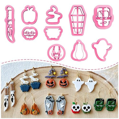 KEOKER Polymer Clay Cutters Halloween, Clay cutters for Halloween Earrings Making, 10 Shapes Halloween Clay Earrings Cutters, Ghost Halloween Clay Earring Cutters (Earrings Clay Cutters 2) - color: Earrings Clay Cutters 2