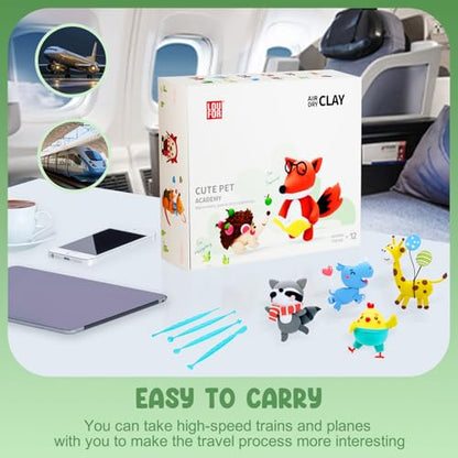 LOUFOR Air Dry Clay Kits - Modeling Clay for Kids, Ultra Light & Soft, Safe & Non-Toxic, 12 Boxes DIY Model Magic Clay with Sculpting Tools & Tutorials, Creatible Art Crafts Toys Gifts Boys Girls - color: #04-Cute Pet Academy
