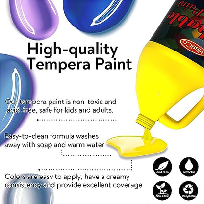 HissiCo Washable Tempera Paint for Kids,Yellow(128 oz/1 Gallon) Liquid Poster Paint, Non-Toxic Kids Paint with Fluorescent Glitter Metallic Neon Colors for Finger Painting, Hobby Painters