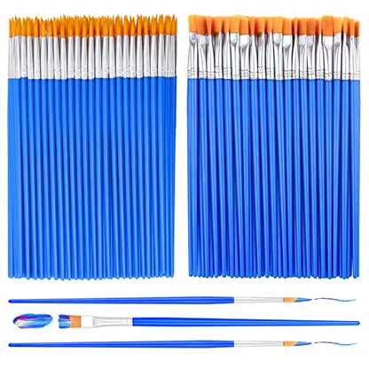 Small Paint Brushes Bulk, Anezus 100 Pcs Flat and Round Pointed Brushes Craft Paint Brushes for Classroom Watercolor Canvas Face Painting - style: Mixed(50Flat+50Fine)