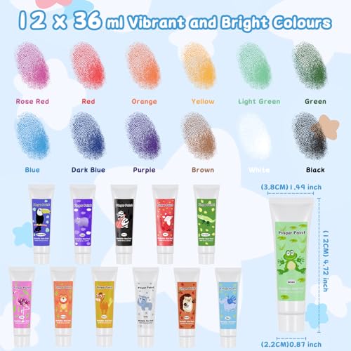 Washable Finger Paint for Toddlers 1-3, Non Toxic Kids Finger Paint Set, 12 Vibrant Colors (1.22 fl oz), Baby Safe Toddler Art Supplies, Sensory Preschool Learning Easter Gift for Boys Girls - style: 1.22 Fl Oz (Pack of 12)