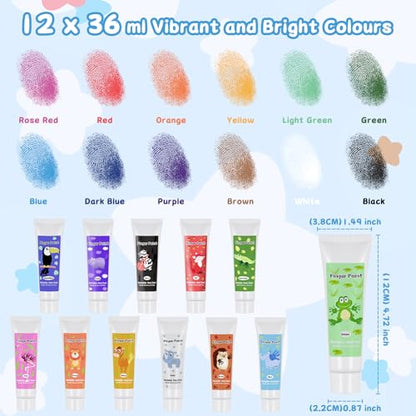Washable Finger Paint for Toddlers 1-3, Non Toxic Kids Finger Paint Set, 12 Vibrant Colors (1.22 fl oz), Baby Safe Toddler Art Supplies, Sensory Preschool Learning Easter Gift for Boys Girls - style: 1.22 Fl Oz (Pack of 12)