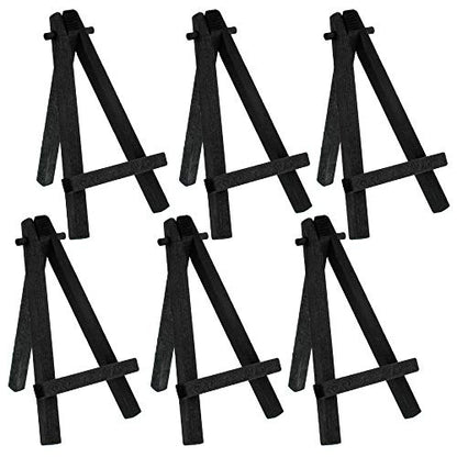 U.S. Art Supply 5" Mini Easel (6 Pack) - Black Wooden A-Frame Tabletop Display Stand, Mini Easel Stand - Small Easels for Display, Small Canvases, Crafts, Business Cards, Signs, Photos, Gifts