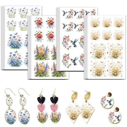 OLYCRAFT 24Pcs Wildflowers Clay Transfer Paper 4 Design Flowerbeds Clay Transfers Paper for Polymer Clays Earring Hummingbird Transfer Sheets Small Ceramic Decal for Earring Jewelry Making - style: Wildflower