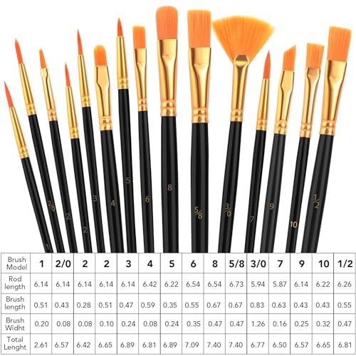 AROIC Acrylic Paint Brush Set,1pack/15pcs Nylon Hair Acrylic Painting Brush,Watercolor Rock Face Painting Brush, Artist Craft Brush Supplies, Paint Brush Set for All Purposes Children Adult Painting. - size: 15pcs