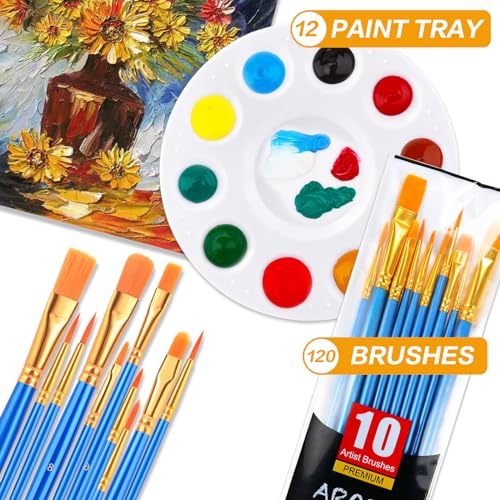 Painting Brush Palette Set, with 12 Packs of 120 Brushes and 12 Palettes,Nylon Brush Head, Suitable for Oil Watercolor, etc., Perfect Art Painting Set. - size: 120 Brushes 12 Palettes
