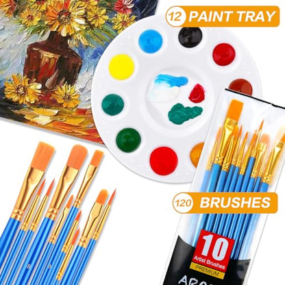 Painting Brush Palette Set, with 12 Packs of 120 Brushes and 12 Palettes,Nylon Brush Head, Suitable for Oil Watercolor, etc., Perfect Art Painting Set. - size: 120 Brushes 12 Palettes
