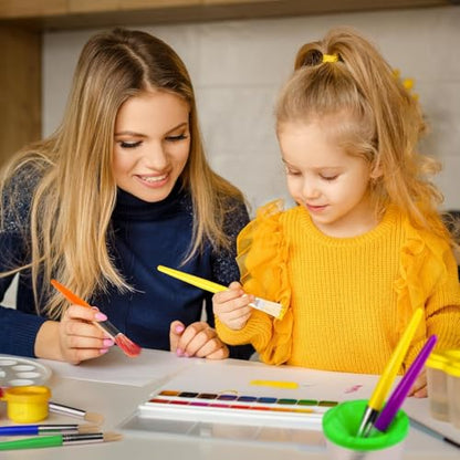 Joyooss Kids Paint Brushes, 12 Pcs Round/Flat Large, Easy to Clean & Grip Washable No Shed Hog Bristle for Watercolor, Acrylic, Gouache - size: 12 Pcs